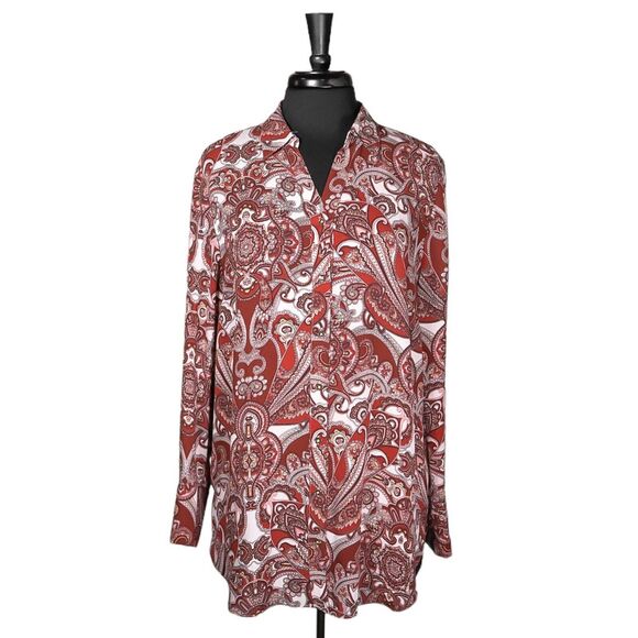 Chico's Women's Shirt Button Up Multicolor Paisley Pleated Tunic Top 4 XXL/20 - Picture 1 of 9